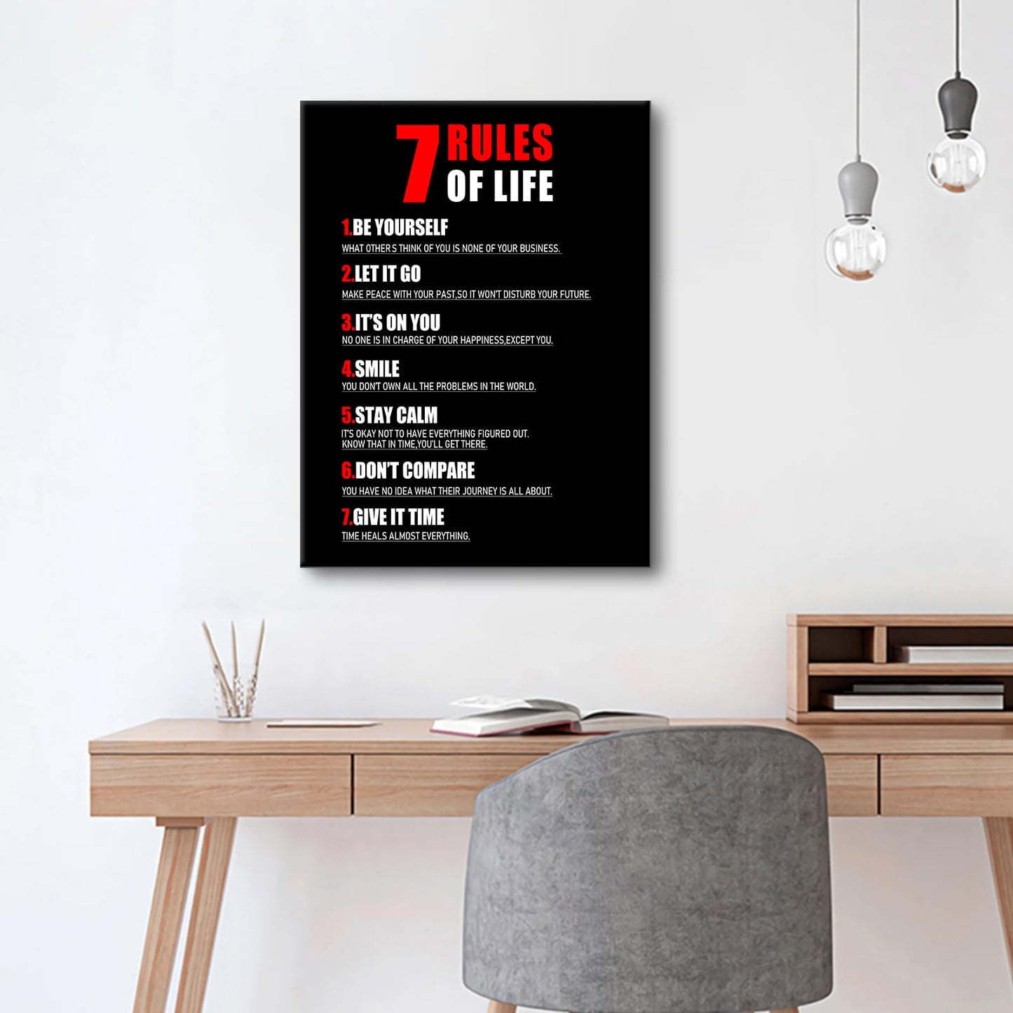 Motivational Canvas Wall Art 7 Rules of Life Inspirational Poster Print Positive Quotes Pictures Painting Artwork for Home Office Bedroom Living Room Wall Decor Ready to Hang [18''Wx24''H]