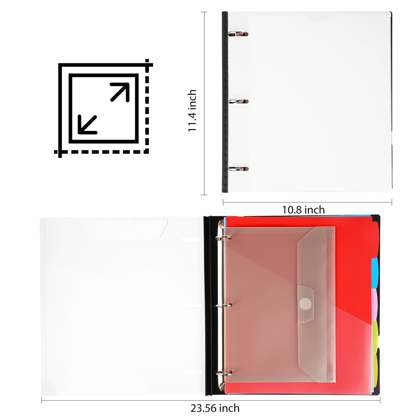 WOT I Telescoping Project Organizer, Refillable 3 Ring Binder with Dividers and Pockets, 13 Pocket Folders, 1 Inch 3 Rings, White