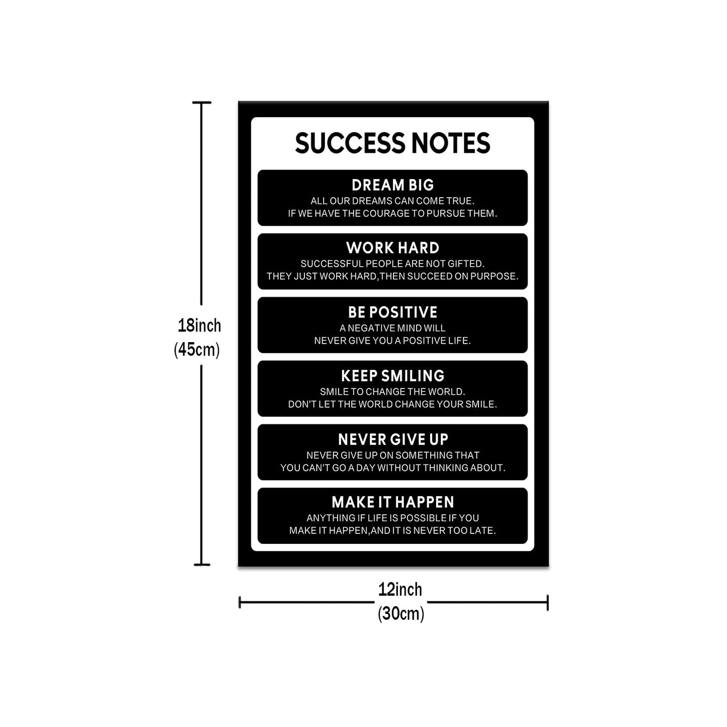 Motivational Wall Decor Inspirational Success Notes Picture Prints Inspiring Entrepreneur Positive Quote Canvas Poster Artwork for Modern Home Gym Bedroom Office Framed Ready to Hang [12''Wx18''H]
