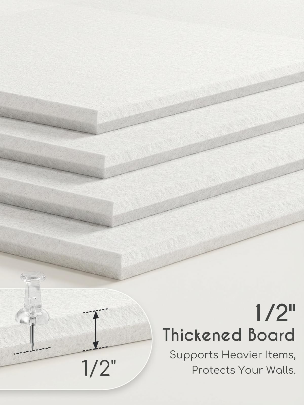 Lightomorrow 0.47" Thick Felt Pin Board Tiles, 12 Pack 11.8 x 11.8 in Bulletin Board 48" x 36", Cork Board Alternative with Adhesive & 30 Push Pins for Home Office Classroom, White