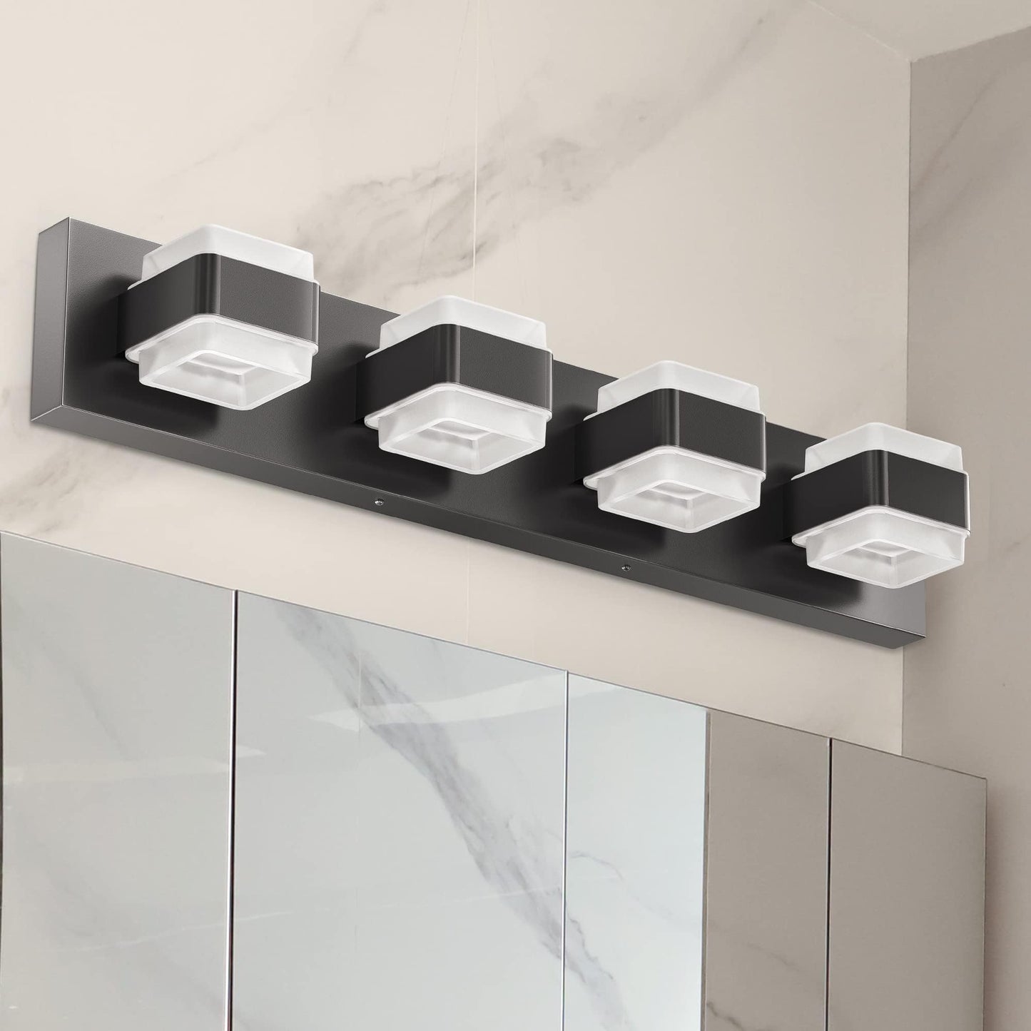 Ensenior Bathroom Vanity Light Fixture 4-Light Dimmable 24.8-Inch Black Stainless Steel Model JQ1-4T-BL-YH-02