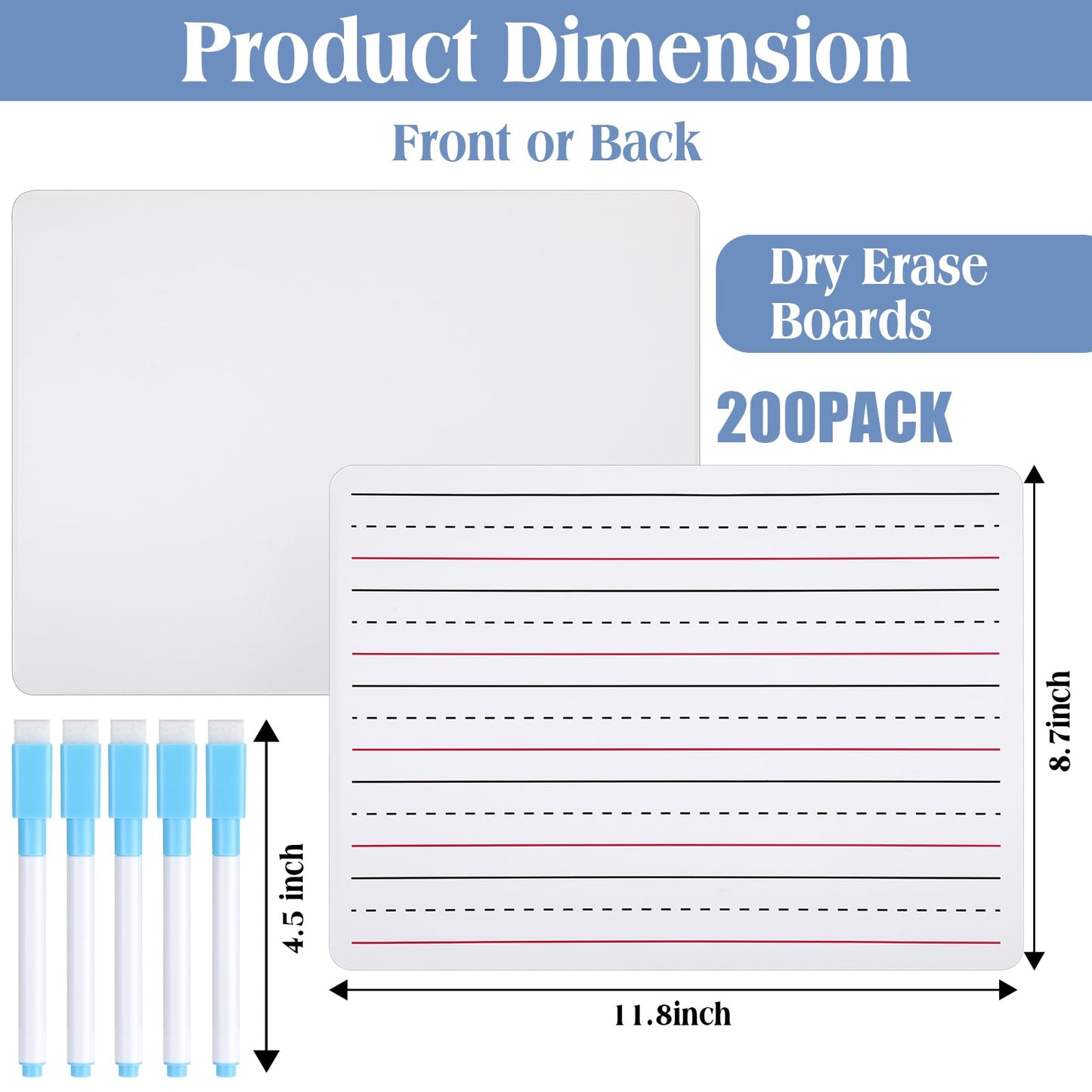 ReliThick 200 Pcs Lined Dry Erase Board with Markers 9 x 12 Double Sided Whiteboards Dry Erase Lapboards with Lines Ruled Writing Board Handwriting Practice