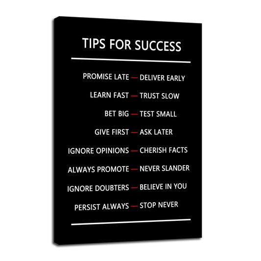Tips for Success Motivational Canvas Wall Art for Office Gym Inspirational Positive Poster Inspiring Painting Prints Wall Pictures for Living Room Home Decor Framed Artwork [12''W x 18''H]