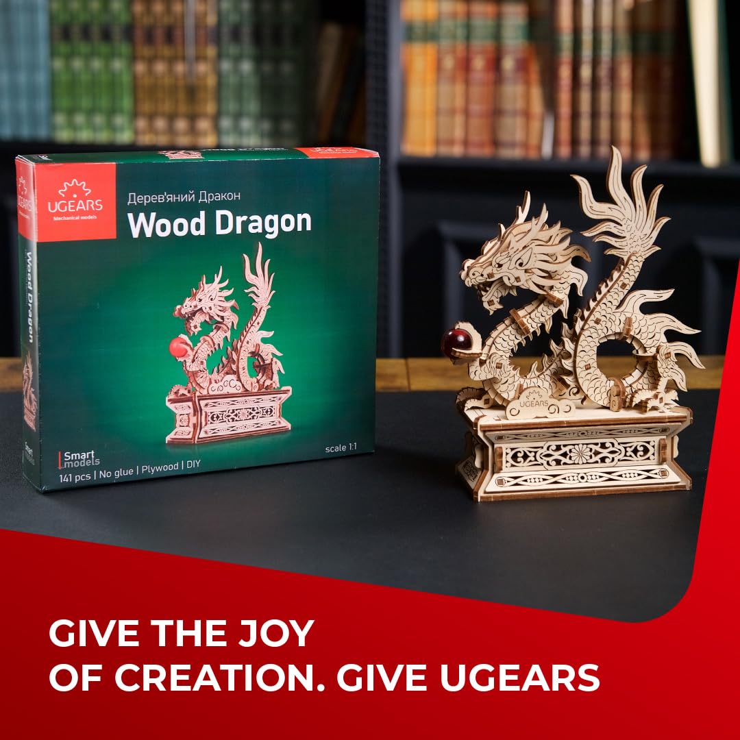 UGEARS Wood Dragon 3D Puzzle – 3D Wooden Puzzles for Adults, Wooden Models for Adults to Build, Mechanical Puzzle Box with Hidden Compartment, DIY Model Kit, Brain Teaser, Unique Chinese Dragon Gift