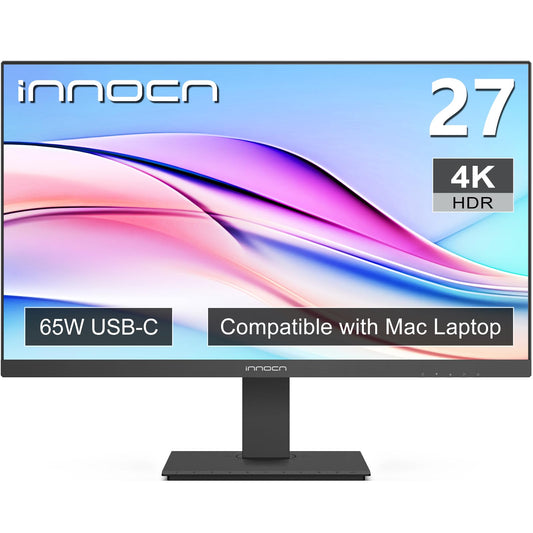 INNOCN 27" 4K USB-C Monitor for Laptop MacBook/Mac mini - 16:9 IPS 3840 x 2160 Display, HDR400, DeltaE＜2, DisplayPort, HDMI PC Monitor, 1.07B+ Colors, Built-in Speakers, Adjustable Stand, Black