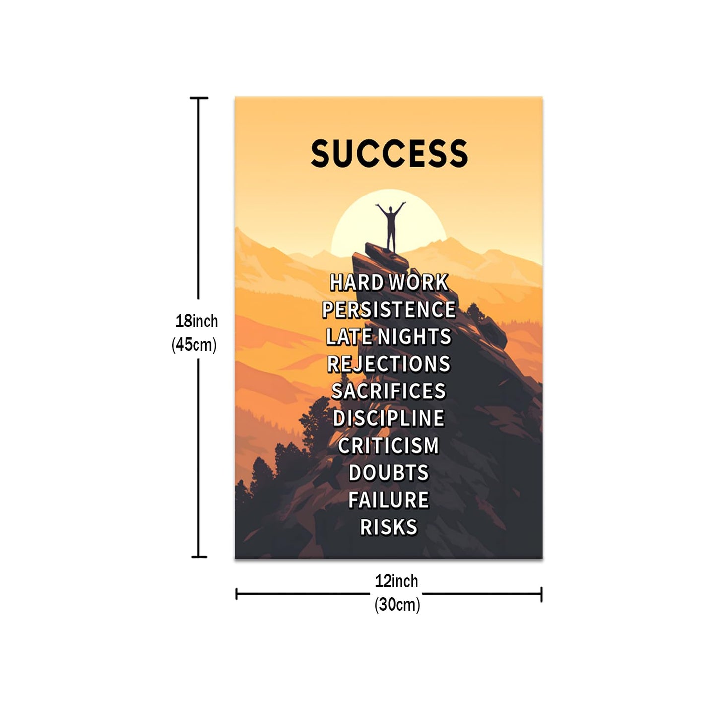 Motivational Wall Decor Inspirational Success Quotes Printed on Canvas Positive Affirmation Sign Picture Poster Artwork for Modern Home Bedroom Living Room Gym Stretched and Framed [12''Wx 18''H]