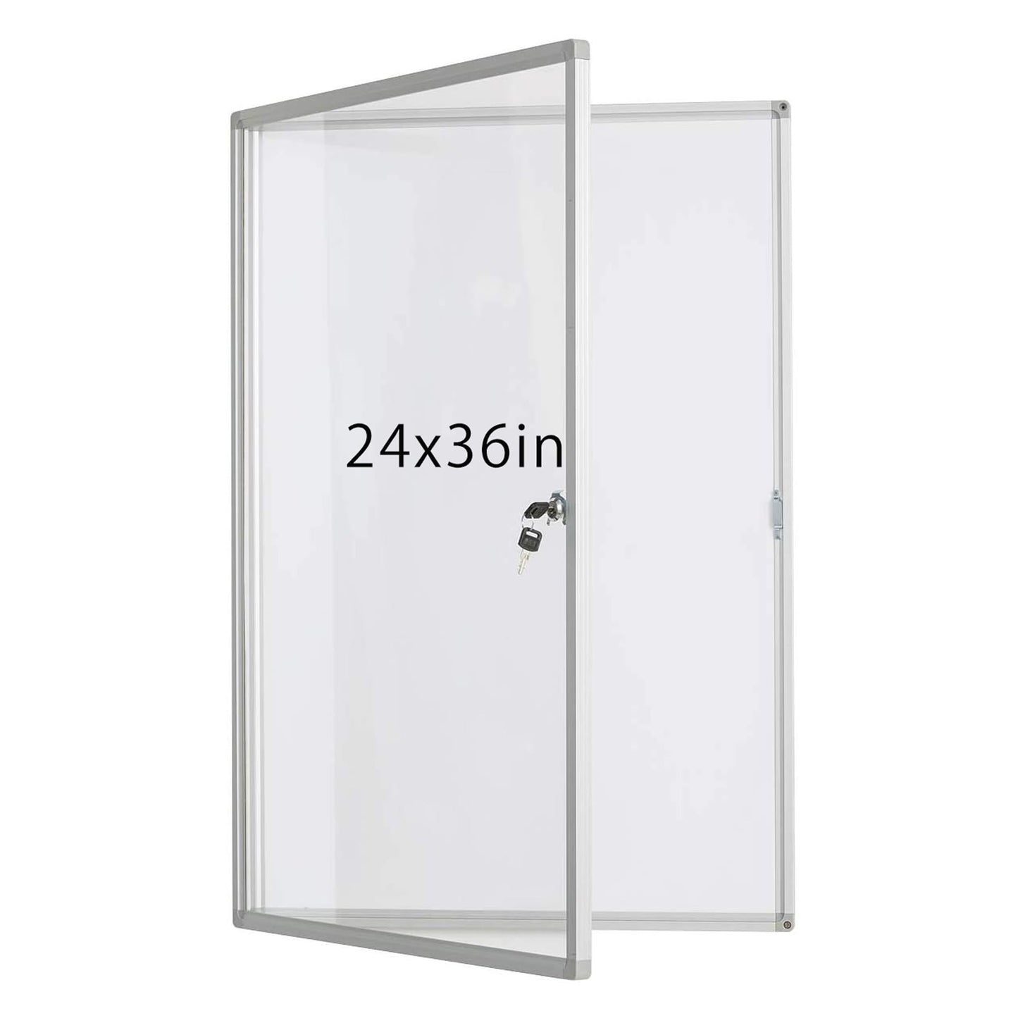 Enclosed Lockable Dry Erase Board 36x24 Inches - Magnetic White Board with Acrylic Door & Keys - Silver Aluminum Frame Notice Board Wall Mount Display Case for School, Office & Community