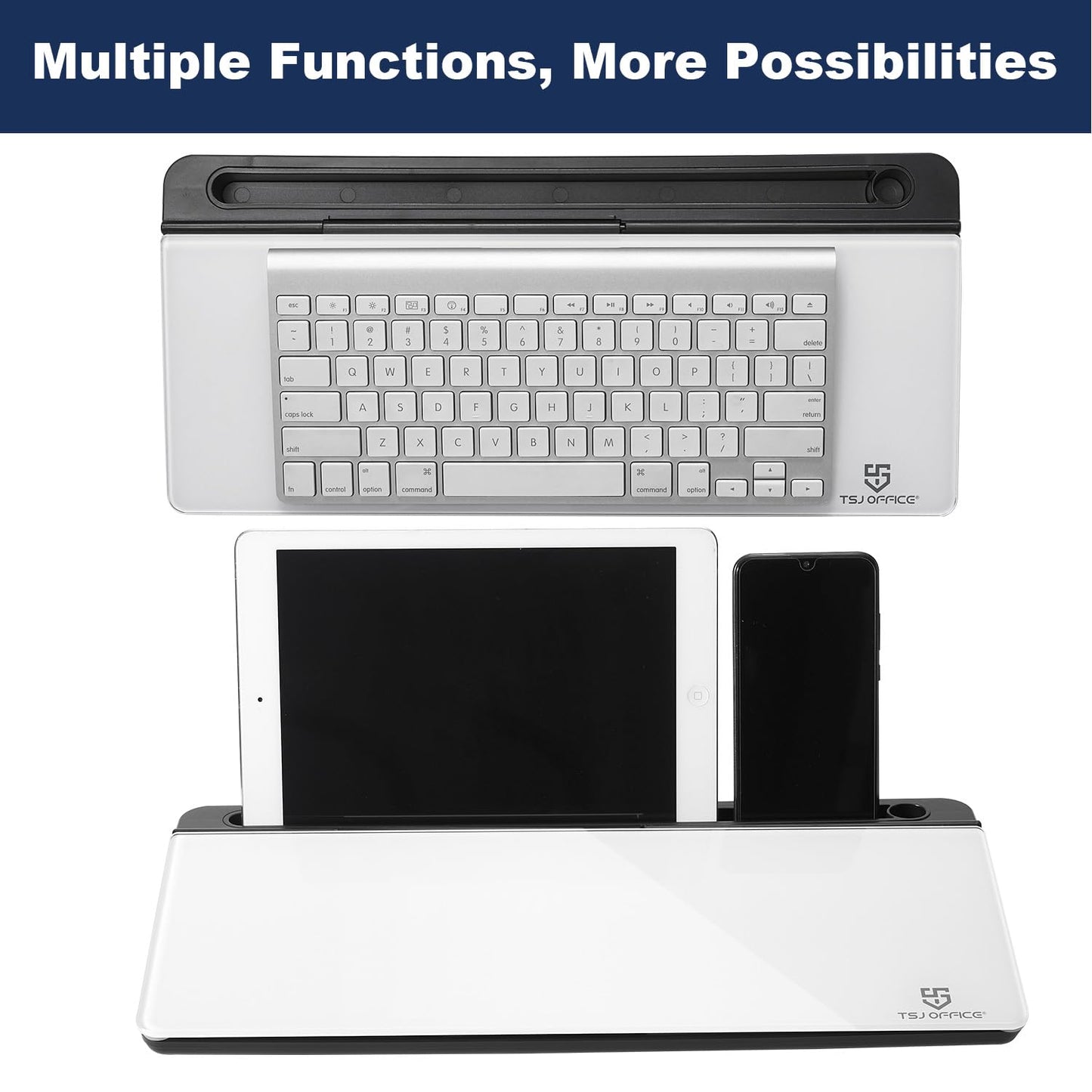 TSJ OFFICE Desktop Whiteboard Dry-Erase-Board - Computer Keyboard Stand White Board Surface Pad with Drawer, Desk Organizers with Accessories for Office, Home, School Supplies - Black