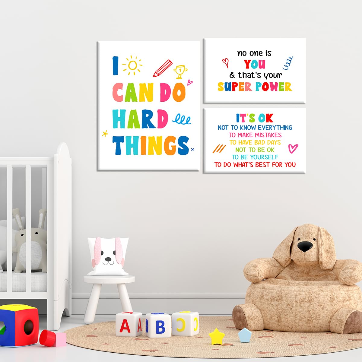 Kids Affirmation Wall Decor,Positive Daily Affirmations Wall Art Canvas Frame Poster Print for Kids Bedroom Nursery Classroom Playroom Psychological Counseling Office Wall Decor,Set of 6