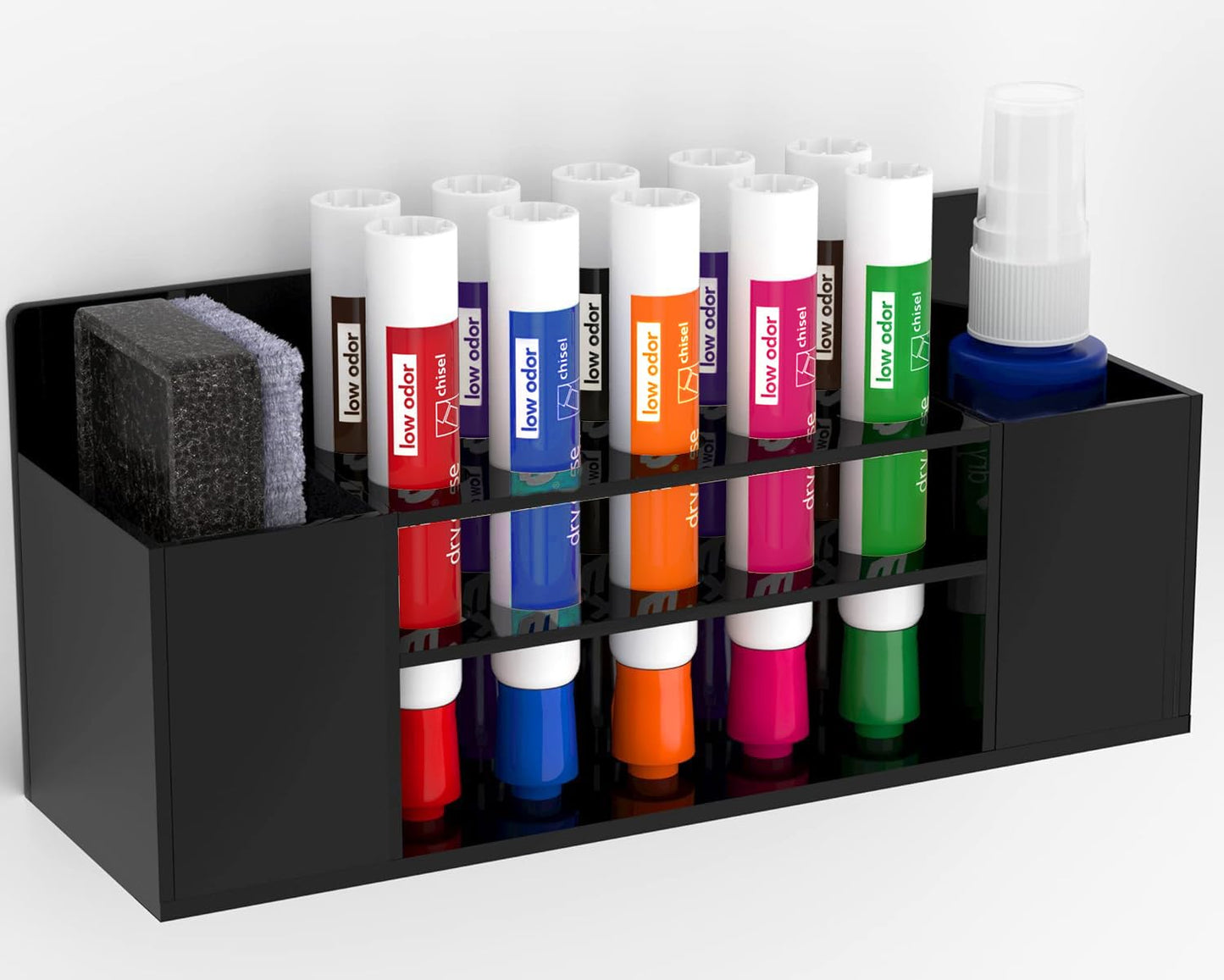 HBlife Acrylic Dry Erase Marker Holder Wall Mount, 10 Slots Whiteboard Marker Holder for Office, School and Home, Marker, Eraser and Whiteboard Cleaner Not Included, Black