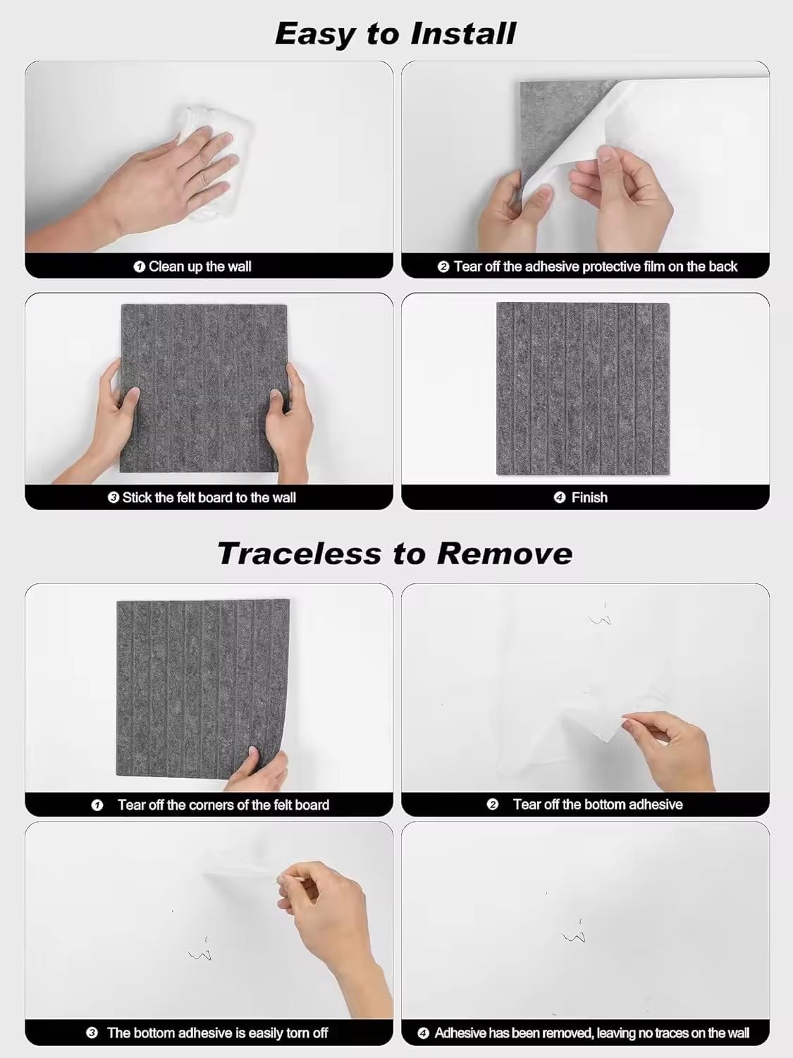 Felt Bulletin Board 36"x 24"-6 Felt Tiles Cork Board Wall Panels Home Office Wall Fabric Pin Board for Classroom/Kids Art Display/Photo Picture Wall/Acoustic,Self-Adhesive,Light Grey