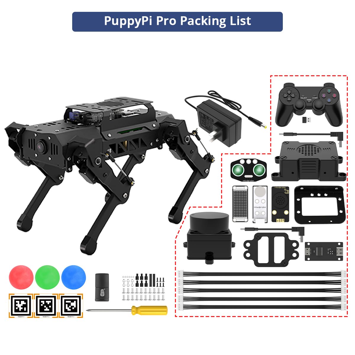 PuppyPi Robot Dog with ChatGPT Large AI Models AI Embodied Intelligence ROS Robotic Dog Vision Scene Voice Understanding SLAM Mapping Navigation Bionic Quadruped Robot, Pro Kit & RaspberryPi5 2GB