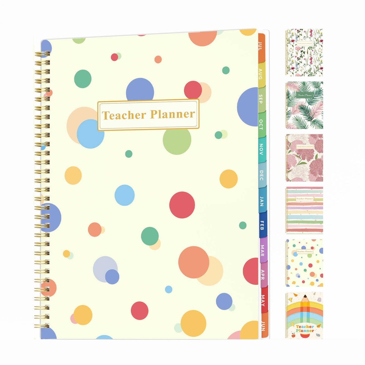 SUNEE Teacher Planner 2026-2027 Academic Year, 7 Periods Lesson Plan Book Jul 2026 - Jun 2027, 8.5"x11"Daily Weekly Monthly Organizers Horizontal Layout with Calendars, Bookmark, Tabs, Pastel Bubbles