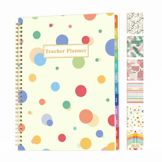 SUNEE Teacher Planner 2026-2027 Academic Year, 7 Periods Lesson Plan Book Jul 2026 - Jun 2027, 8.5"x11"Daily Weekly Monthly Organizers Horizontal Layout with Calendars, Bookmark, Tabs, Pastel Bubbles