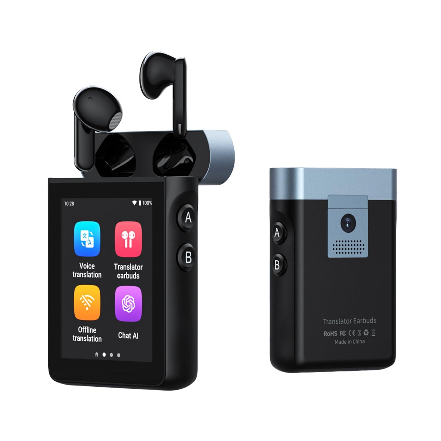 Wooask A9S AI Translator Earbuds with Screen, Offline Language Translator with Camera Translation, ChatGPT-Powered, No Phone Required, for Global Business Travel & Digital Nomads (Black)