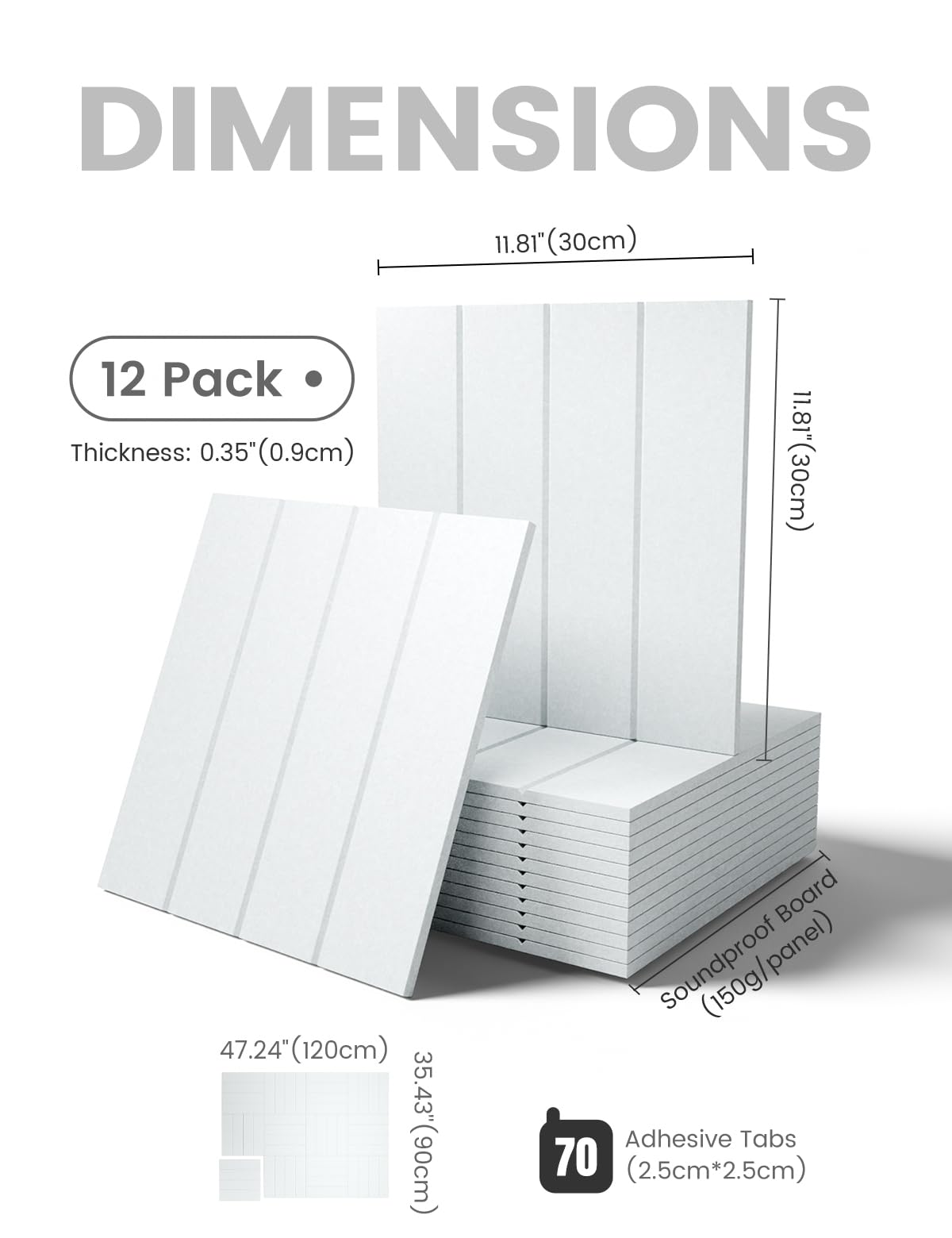 Large Felt Bulletin Board 48" x 36" Cork Board Alternative-12 Pack with 70 Safe Removable Adhesive Tabs, Cork Boards for Walls for Home Office Classroom Pin Board-Cold White