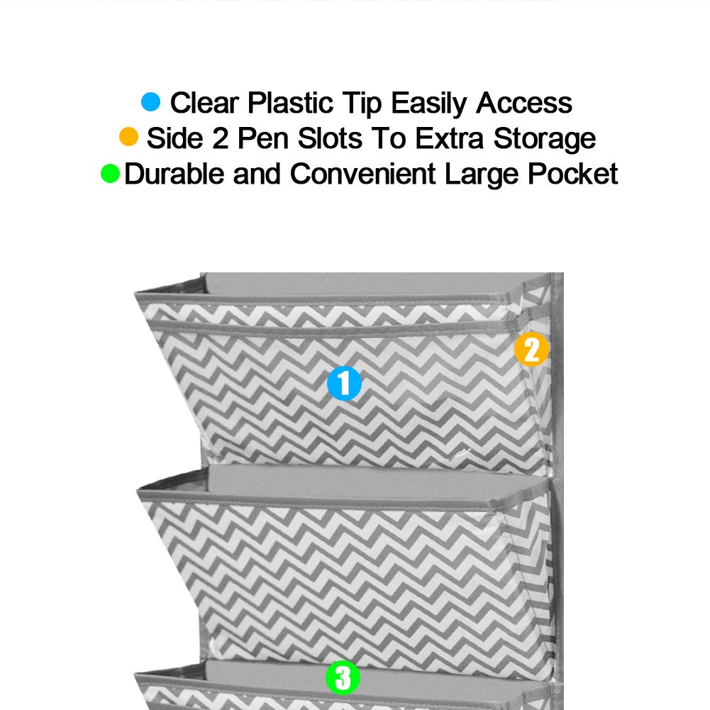 Eamay Hanging File Organizer Wall Mount Storage Pocket Chart, Over The Door Office Supplies Pocket Chart for Classroom, School, Home Use - 2 Over Door Hanger Included (Wave Pattern)