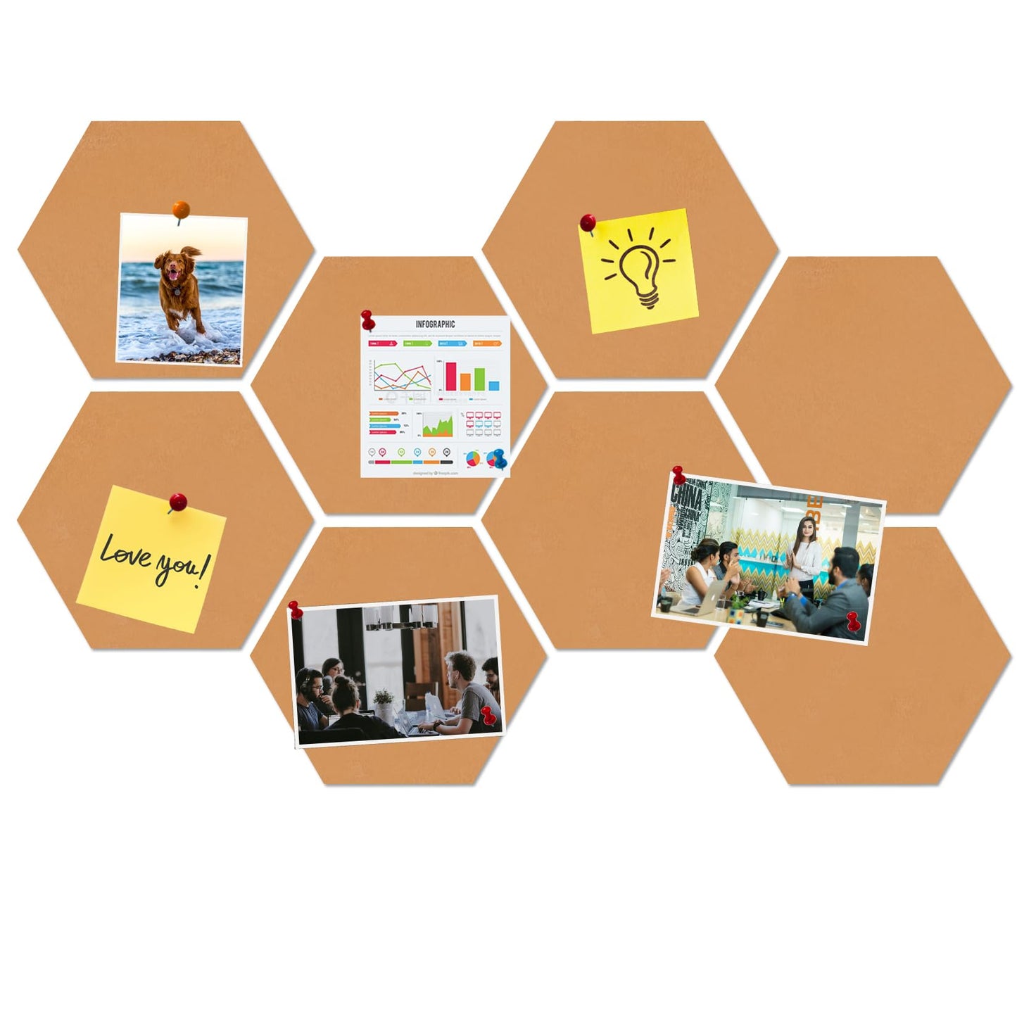 HULAVO Large Hexagon Felt Cork Board Tiles, Self Adhesive DIY Felt Bulletin Board Pin Board with 35 Pushpins for Office School Home Wall Decor Stickers Memos Photos Display(Deep Camel)