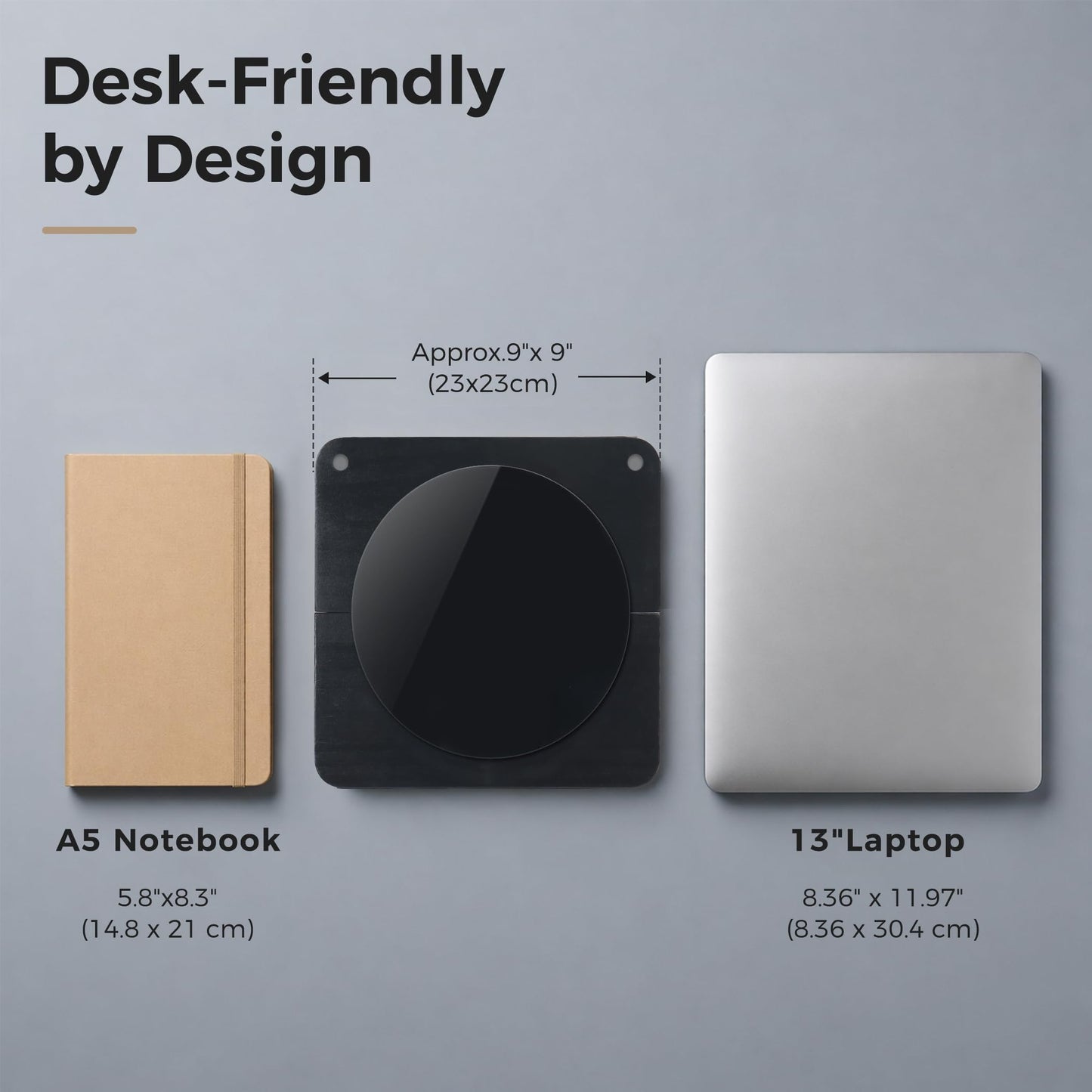 TOWON Glass Desktop Whiteboard with Solid Wood Stand - Foldable Mini Dry Erase Board for Desk - 2-in-1 Tabletop & Hanging Memo Board for Office Decor, Magnetic, Black and Round