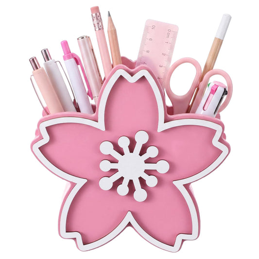 Tenceur Pink Cherry Blossom Holder for Desk Large Capacity Cherry Blossom Pencil Holder Coquette Supplies Desk Organizer Teacher Office Decor Makeup Brush Holders Back to School Gift for Girls Women