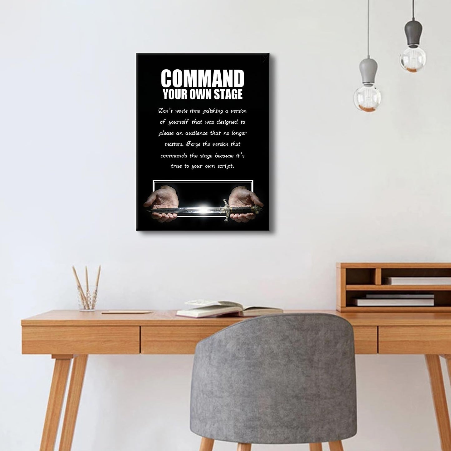 YSPCSUN Inspirational Posters For Home Office Decor Glowing Sword Wall Art Motivational Quotes Canvas Paintings Leadership Signs For Gym Masculine Room Decoration Ready To Hang 24x18 Inch