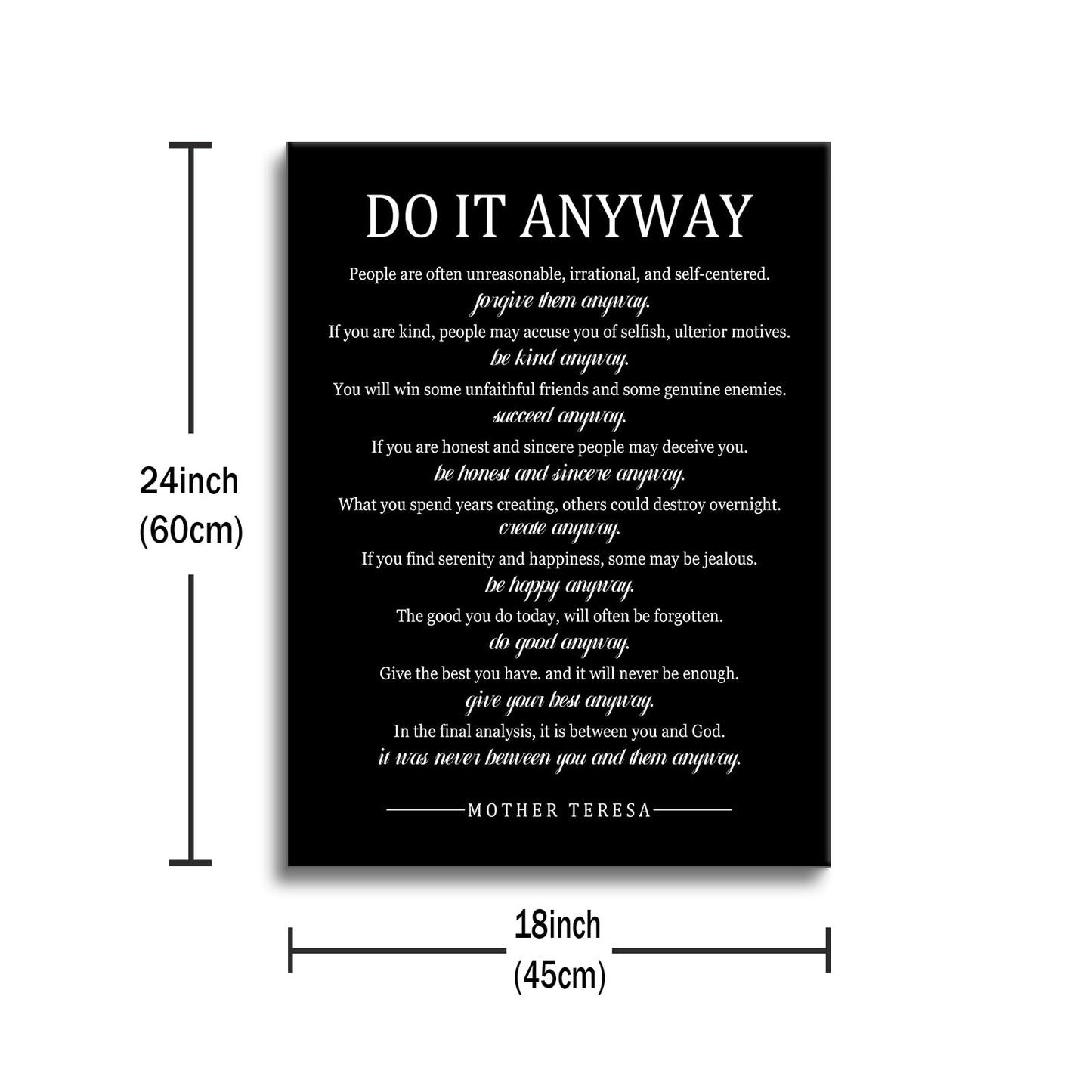 Daily Inspirational Canvas Wall Art Motivational Posters Picture Do It Anyway Print Artwork Positive Inspiring Success Quotes Painting for Office Decor Living Room Stretched and Framed [18''Wx24''H]