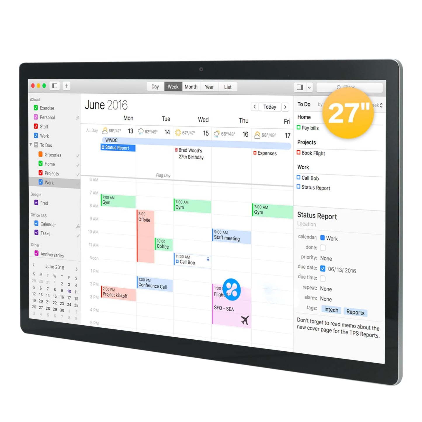 TouchWo 27 inches Touchscreen Digital Calendar & Wall Planners, Smart Whiteboard Calendar for Chore Chart & Work Schedule, Built in Speakers and Camera, Include Wall Mount & Desk Stand