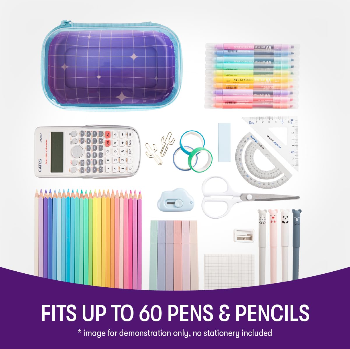 ZIPIT Clear Top Pencil Case for Girls, Durable Pencil Box for School, Large Capacity Stationery Case, Purple
