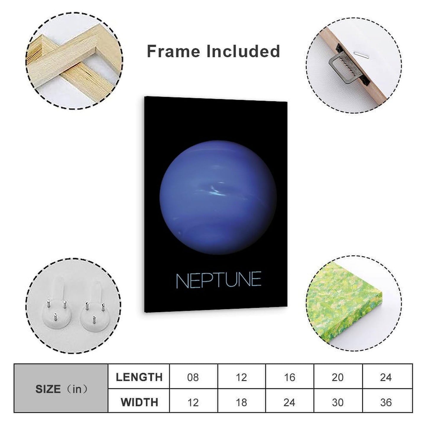 Solar System Planets Canvas Wall Art - Neptune Planet Space Poster for Kids Room Bedroom Classroom, STEM Educational Astronomy Decor, Science Gift for Boys Girls, 16x24 Inch Framed