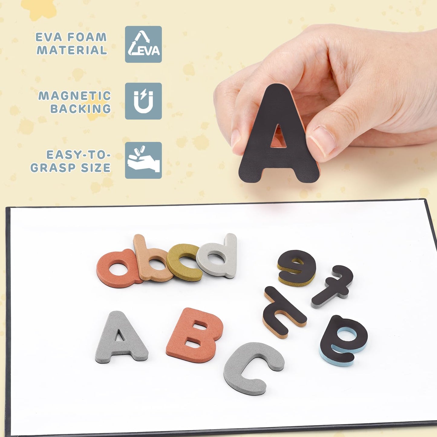 Joyreal Magnetic Alphabet Letters with Magnet Board, Neutral Magnetic Letters for Fridge & Classroom, Foam ABC Magnets for Toddlers Learning, Preschool Educational Toys Gift