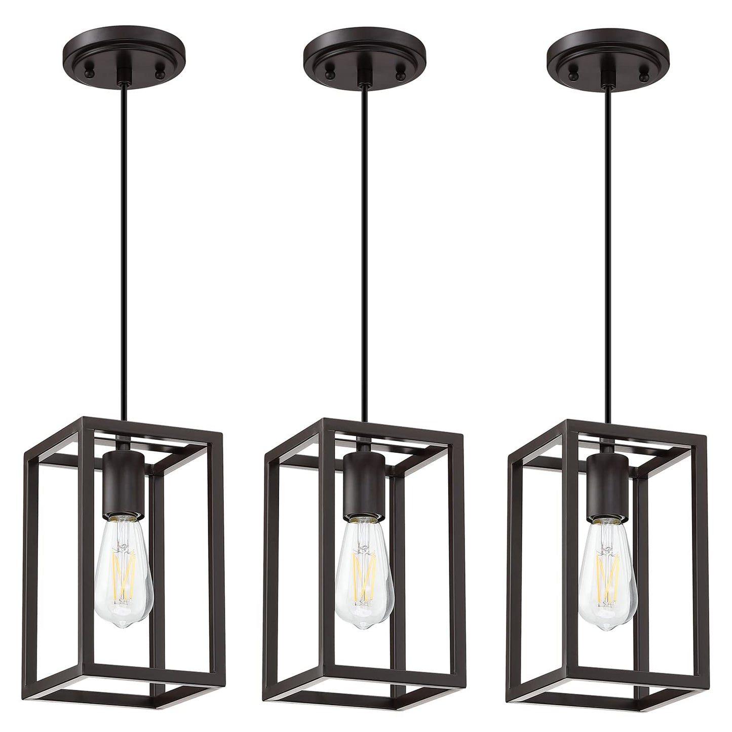 Dolaimy House 3 Pack Rustic Farmhouse Pendant Light, Metal Cage, Oil-Rubbed Bronze Finish, Model 3142CD102