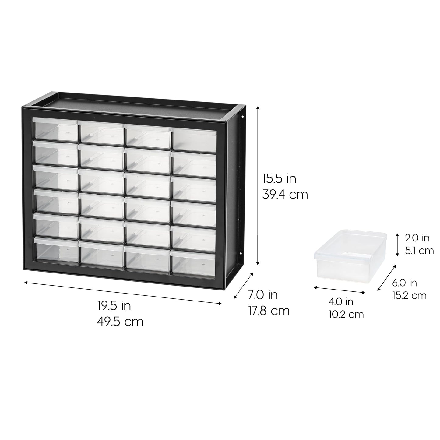 IRIS USA 24-Drawer Plastic Storage Organizer, Made in USA, Teacher Toolbox, Multi Drawer Cabinet For Garage Tools Beads Balloons Building Bricks Crafts Stickers Small Business Scrapbook Art, Black