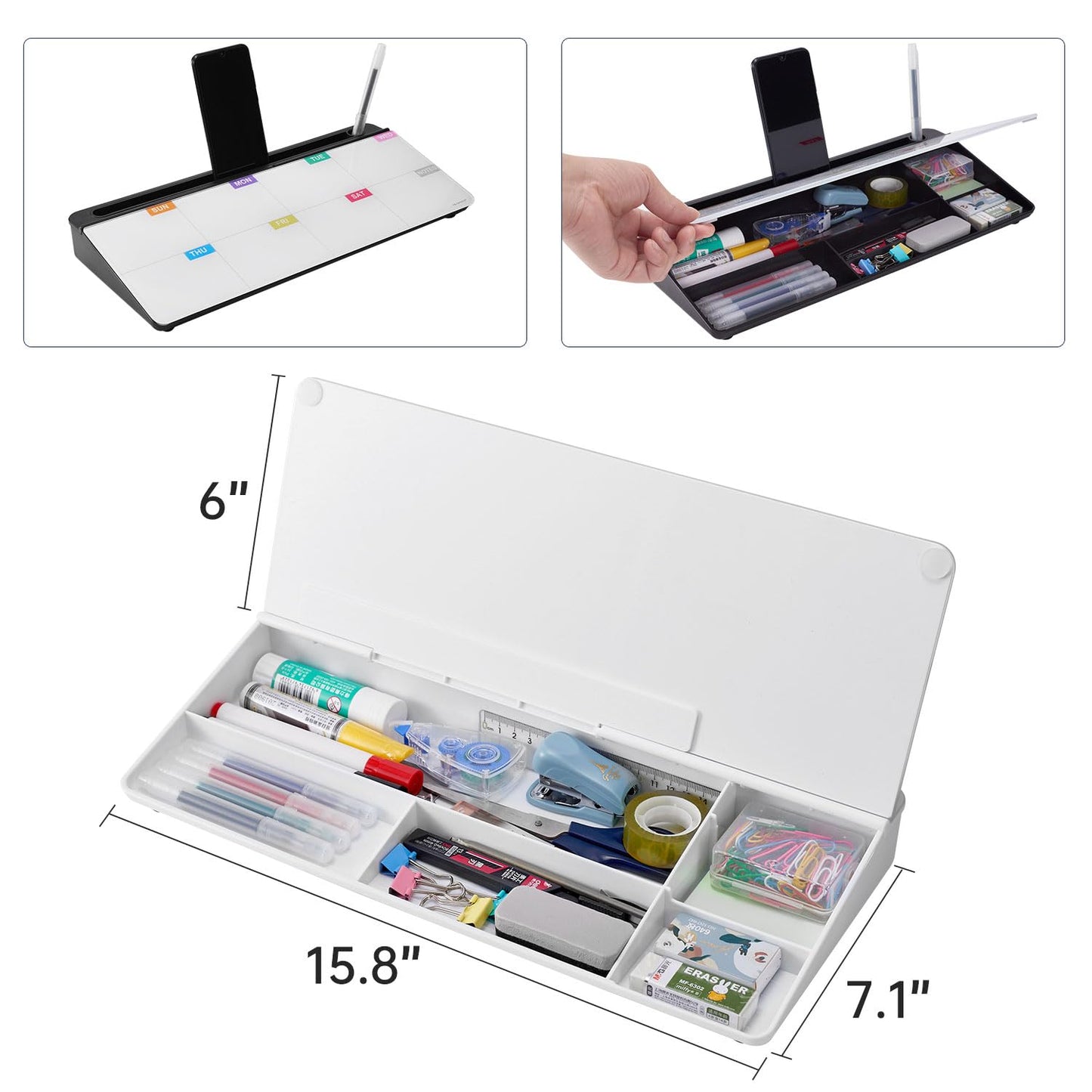 TSJ OFFICE Whiteboard Weekly Dry-Erase-Board - Desktop White Board Calendar Desk Organizers with Accessories Computer Keyboard Stand with Drawer, for Office, Home, School Supplies - White Calendar