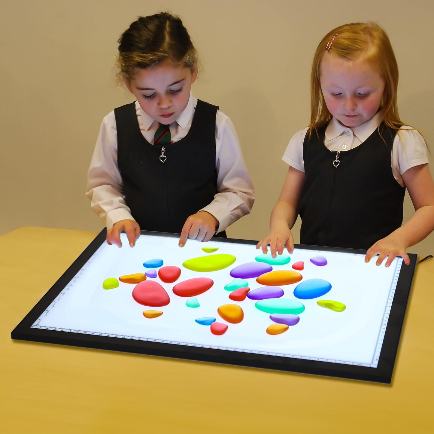 Odoorgames 36 Pcs Translucent Pebbles, Rainbow Stones,Light Table Manipulatives Preschool,Light Table Accessories, Includes 24 Activity Cards