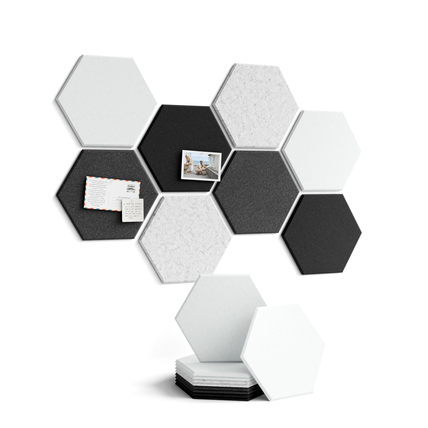 Fluxynara Hexagon Cork Board Alternative for Walls Decor-8-Pack Felt Bulletin Board Tiles,with 30 Pushpins,50 Adhesive Tabs for Office,Classrooms & Home Pin Board Felt Board-Concrete Echo