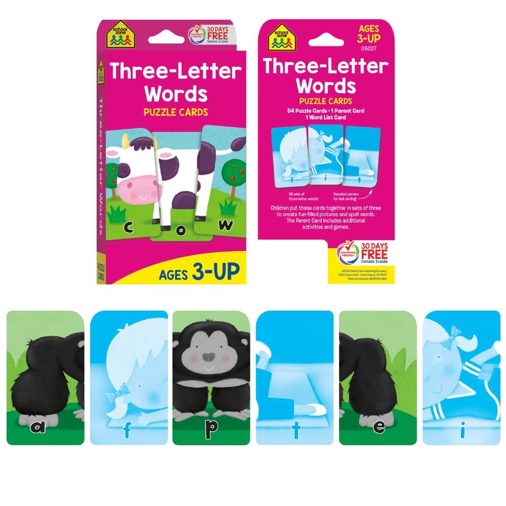 School Zone Alphabet 4-Pack Flash Cards: 224 Cards, Preschool, Kindergarten, Go Fish Alphabet, Three-Letter Words, Alphabet Match, Lowercase & Uppercase Letters, Letter-Picture Recognition, Ages 3+