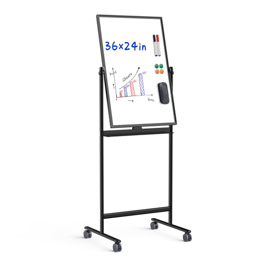 Rolling Whiteboard/w Height Adjustable, Mifuro 24 X 36 Large Portable Dry Erase Board with Stand and Wheels for Office,Classroom &School, Black