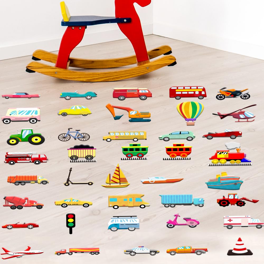 BEUNITONE 2 Sets of 40pcs Different Vehicle Theme Felt Board Pieces Car Felt Story Precut Figures Set Flannel Storytelling Board Interactive Early Learning Teaching Play Kits for Xmas Birthday Gift