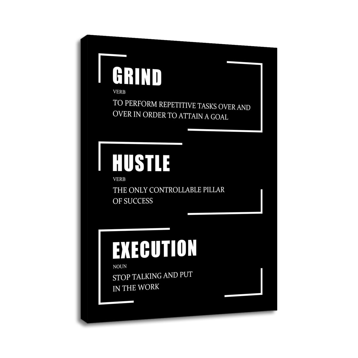 Motivational Canvas Wall Art Grind Hustle Execution Entrepreneur Quotes Poster Print Inspirational Pictures Painting for Office Class Room School Wall Decoration Stretched and Framed [18''Wx24''H]