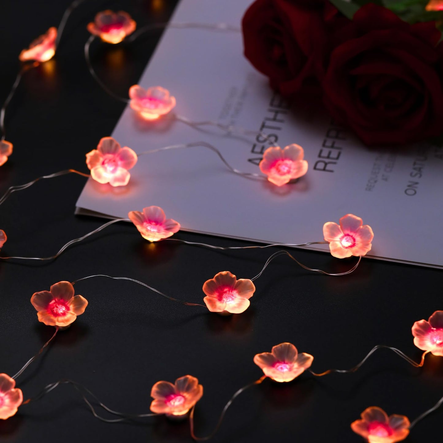 Nakolulu 13ft Flower String Lights, 40 LED, USB & Battery Operated, 8 Modes, Warm White, Model CBSL