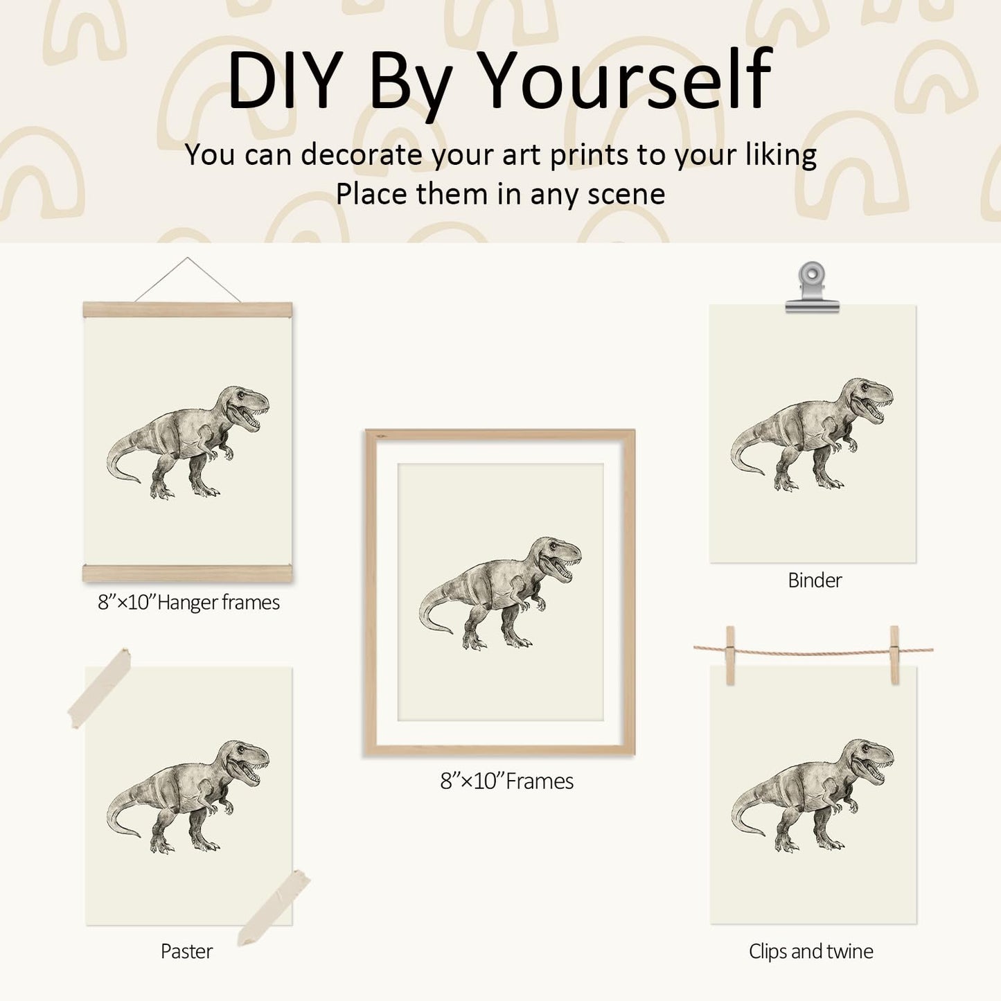 VONTP Retro Dinosaur Wall Art Decor, Long Live Boyhood, Dinosaur Nursery Decor for Boys Bedroom Living Room Dorm Toddler Decorations Teen Boy Kid Wall Decor, 8x10 Inch Set of 4 (Unframed)