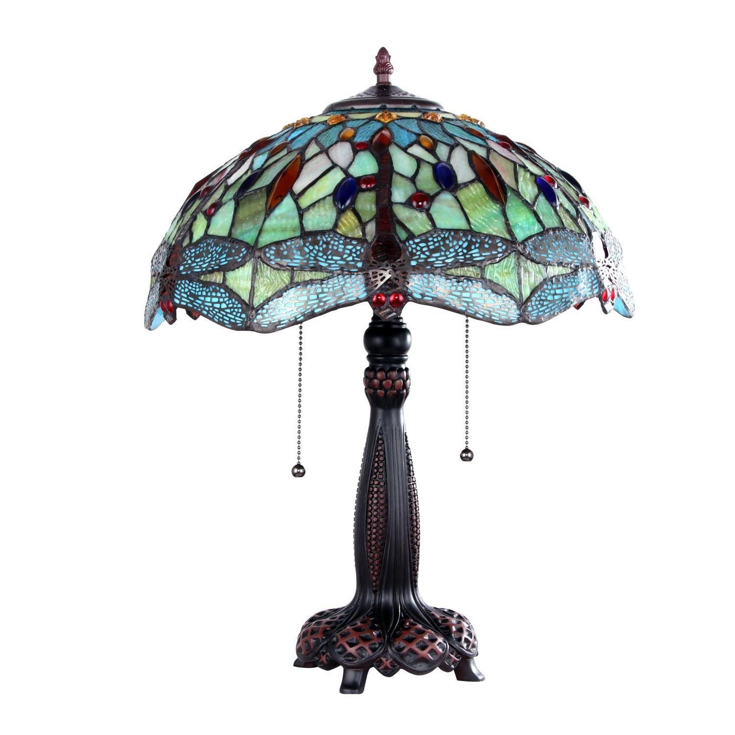 Chloe Lighting Empress Dragonfly Tiffany-Style Table Lamp, Dark Bronze, 16in Wide, Multicolor, Model CH3T471GD16-TL2