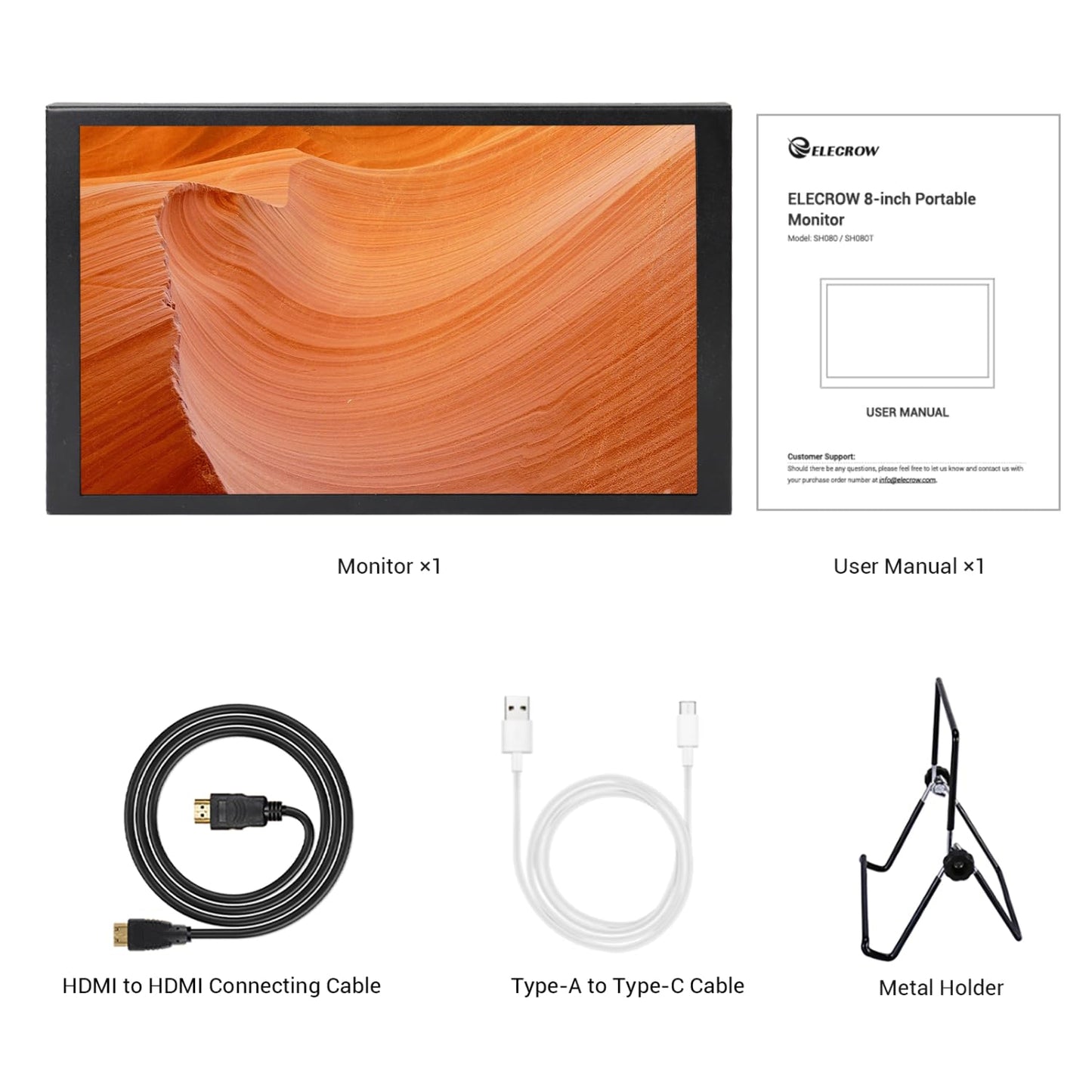 ELECROW 8 Inch Touchscreen Monitor, 1280x800 IPS LCD HD Display with Stand, Portable Capacitive Touch Screen Compatible for Raspberry Pi 3/4/5, Win 11/10/8/7, Jetson Nano, laptops, Game Consoles
