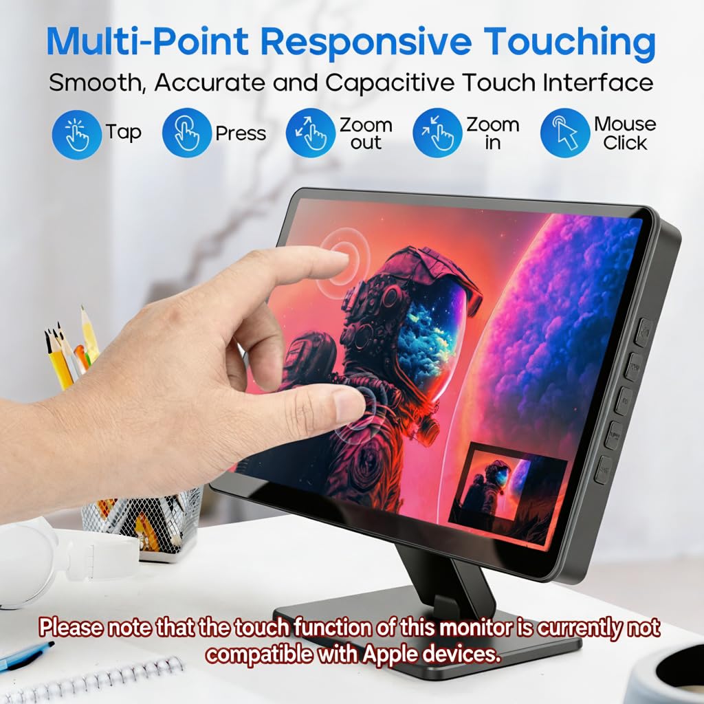 Touch Screen Monitor with Case,ROADOM 10.1’’ Raspberry Pi Screen, IPS FHD 1024×600,Responsive and Smooth Touch,Dual Built-in Speakers,HDMI Input,Compatible with Raspberry Pi 5/4/3/Zero,Versatile Stand
