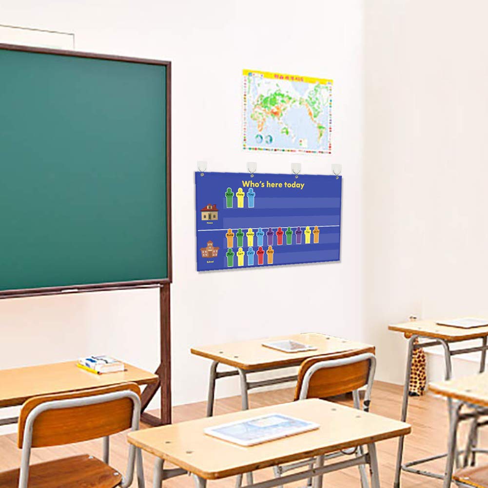 AUVCAS Classroom Attendance Pocket Chart with Helping Hands & 36 Reusable Dry-Erase Student Cards for Visual Tracking, Preschool Kindergarten Daycare, 32.2" x 19"