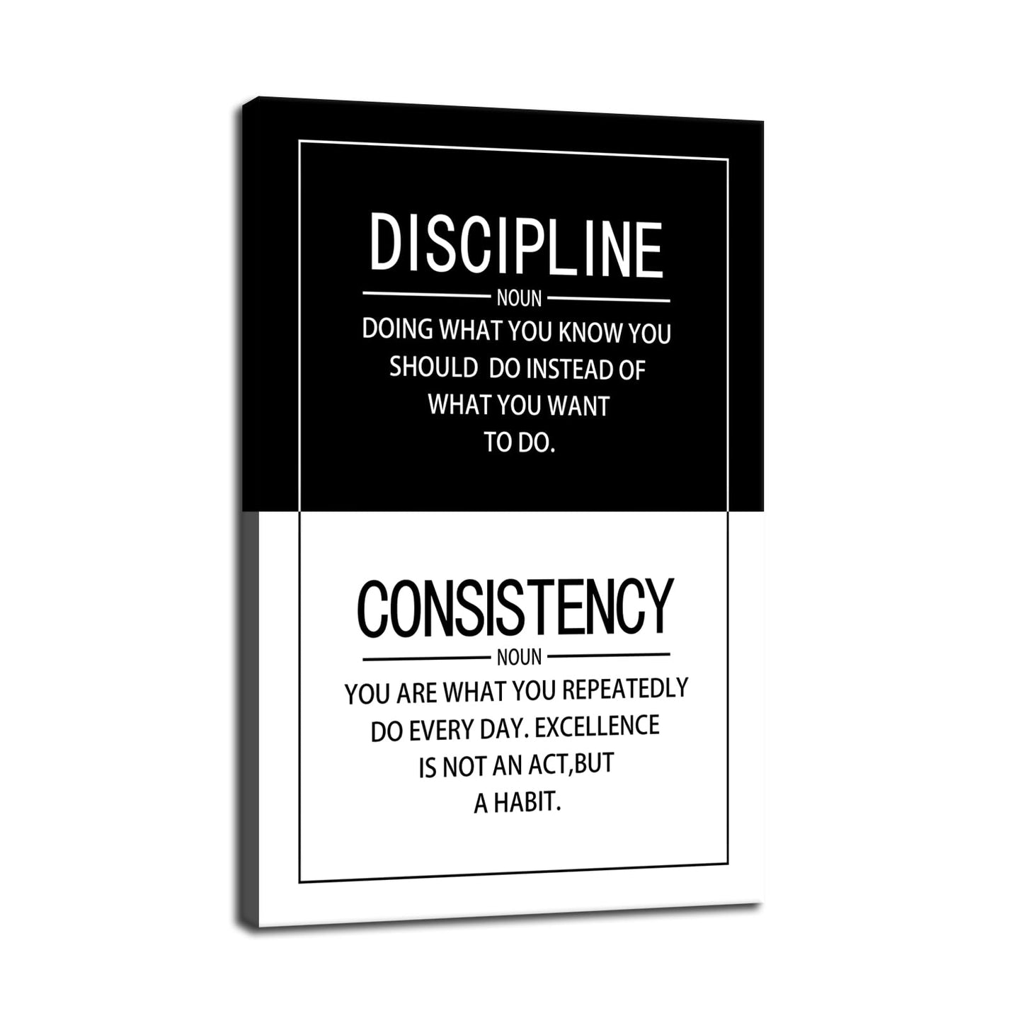 Discipline Consistency Noun Quote Motivational Wall Art for Office Inspiration Positive Poster Inspirational Canvas Painting Prints Wall for Living Room Home Decor Framed Artwork [12''W x 18''H]