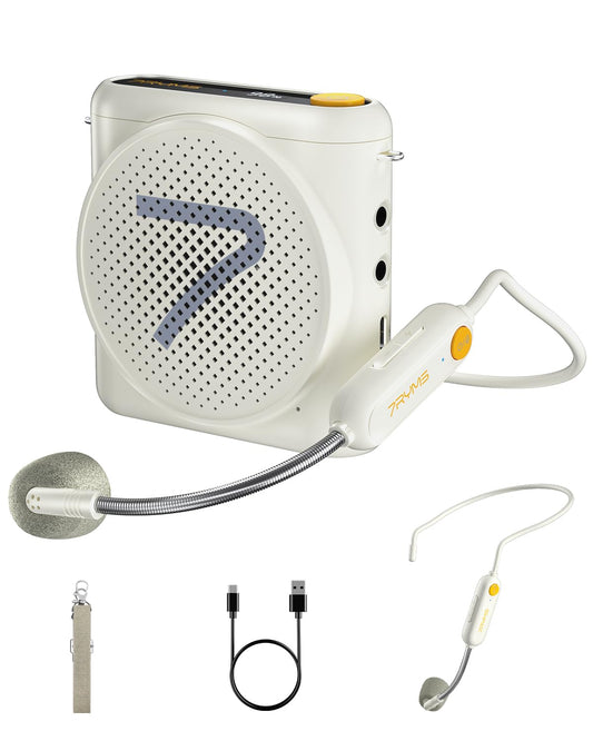 7RYMS WA1 Wireless Voice Amplifier with Headset Microphone for Teachers, Personal Power Amplifier with Noise Canceling, 164ft Range, 23H Working, Microphone Speaker for Teaching, Speech, Yoga(White)