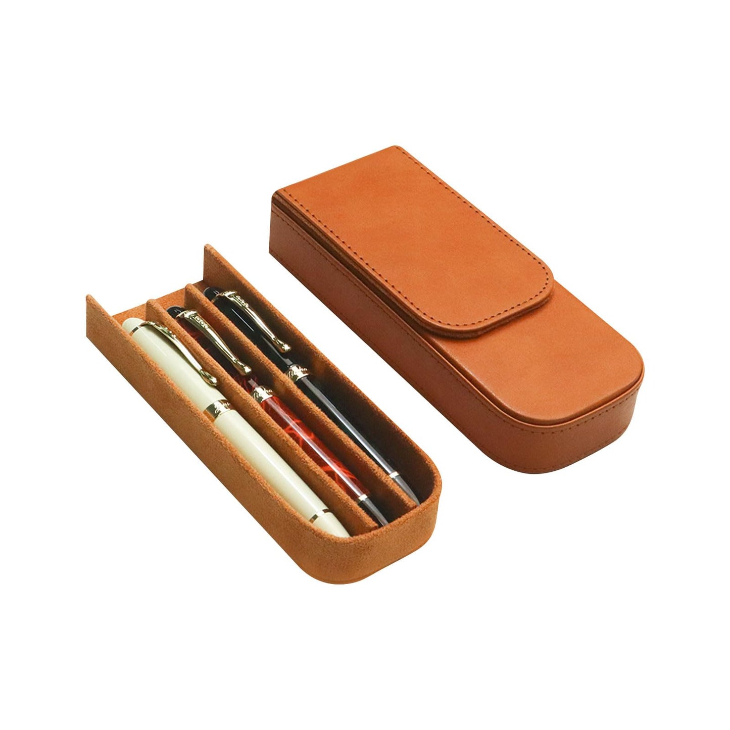 MIVLXLX Leather Triple Pen Case Pencil Pouch Holder for Three Fountain Ballpoint Rollerball Pens and Pencils Gift Choice for Man/Woman/Office (brown)