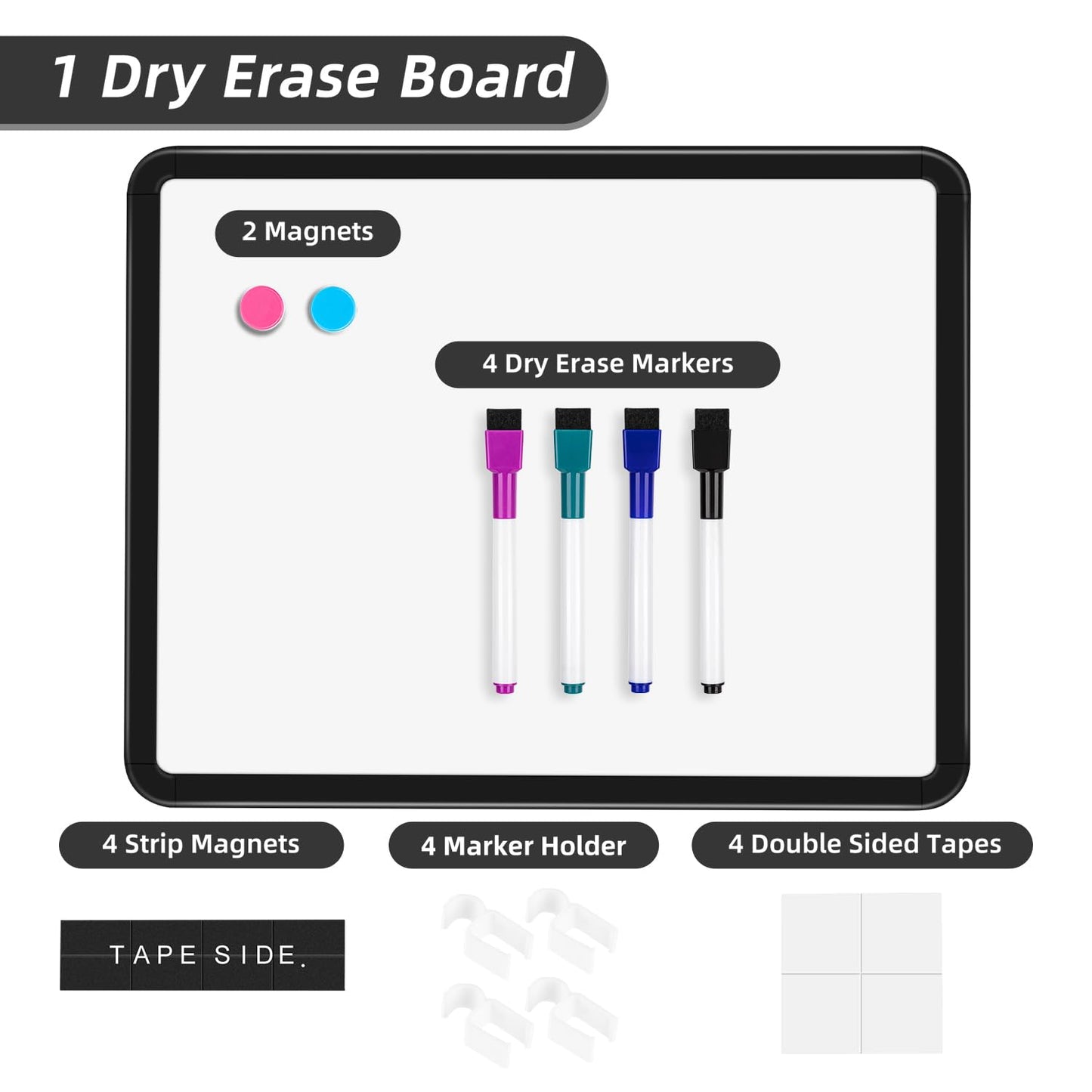 VUSIGN Small White Board Dry Erase, 11''x14'' Magnetic Dry Erase Board, Mini Whiteboard with Markers for Fridge, Wall, Locker, Black