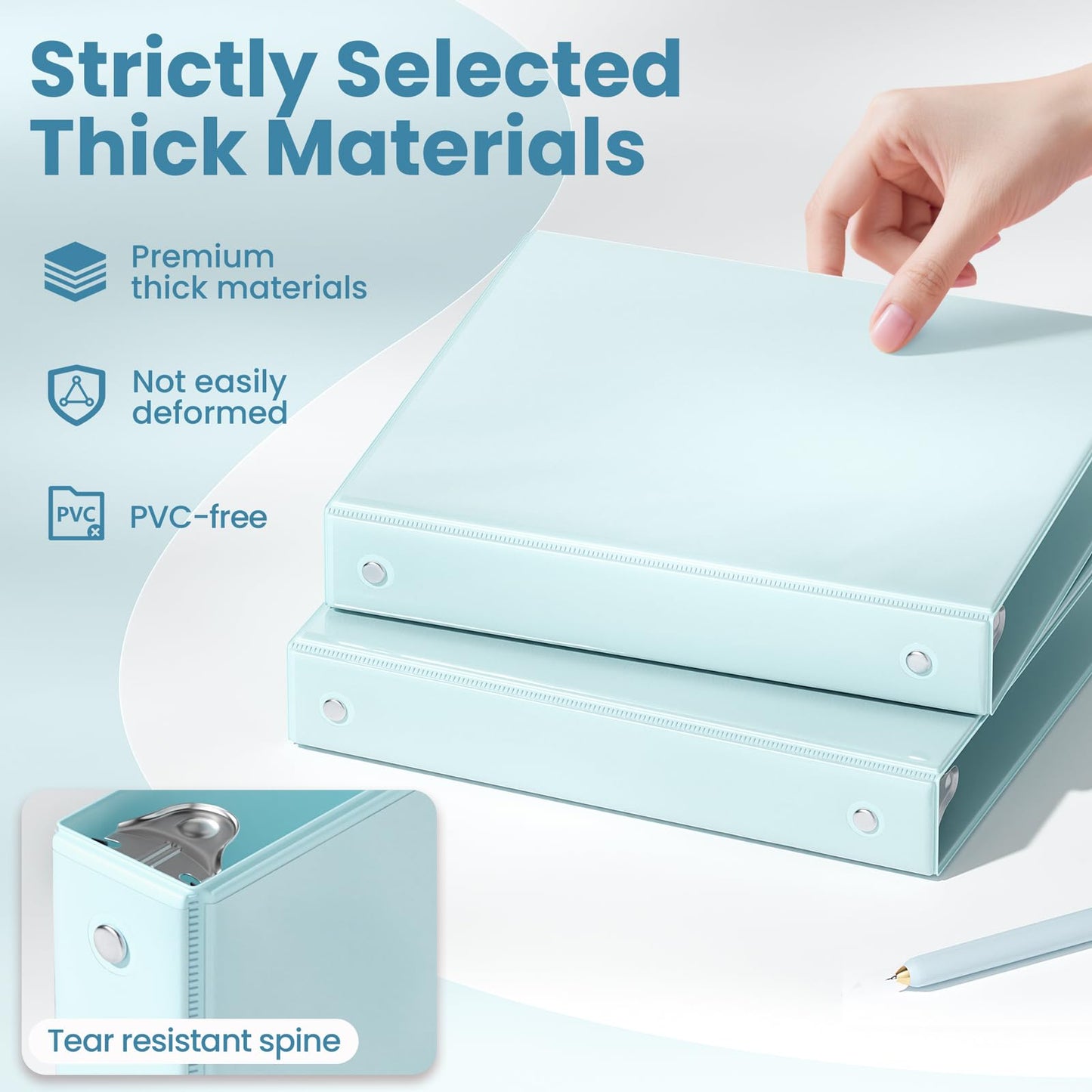 SUNEE 3 Ring Binder 1 Inch 2 Pack, Clear View Binder Three Ring PVC-Free (Fit 8.5x11 Inches) for School or Office Supplies, Blue